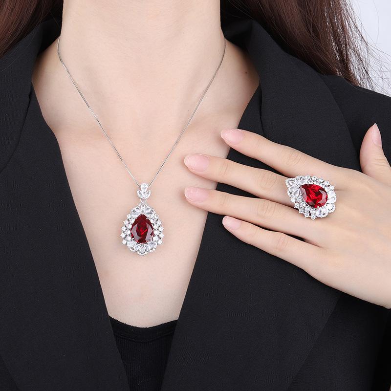 Jewelry Copper Bottom Gold-Plated Set Simulation Color Treasure Water Drop Light Luxury Temperament Set Female 13 * 18