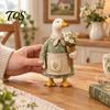 Garden Landscaping Supplies Rustic Goose Figurine, Resin Statue with Apron Holding Flowers, Vintage Style Figurines Cute Animal Ornament for