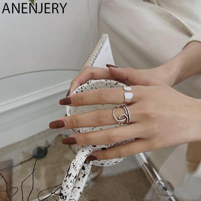 Anelli geometrici in argento tailandese per donna Anelli di apertura con larghezza di linee vuote Nuovi gioielli