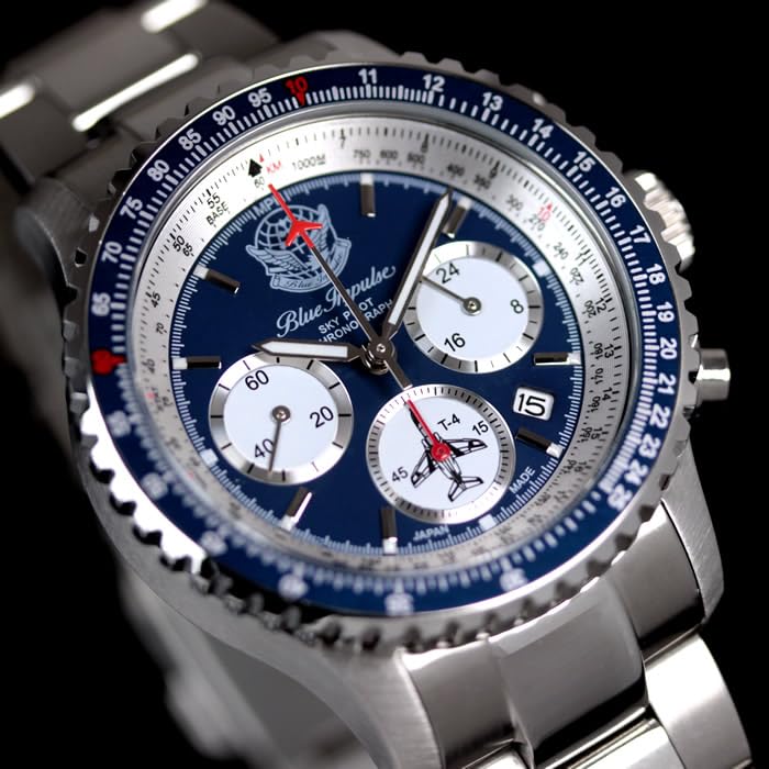 Blue Impulse Sky Pilot Chronograph Made in Official Emblem Navy Men's Watch, Japan, Product,