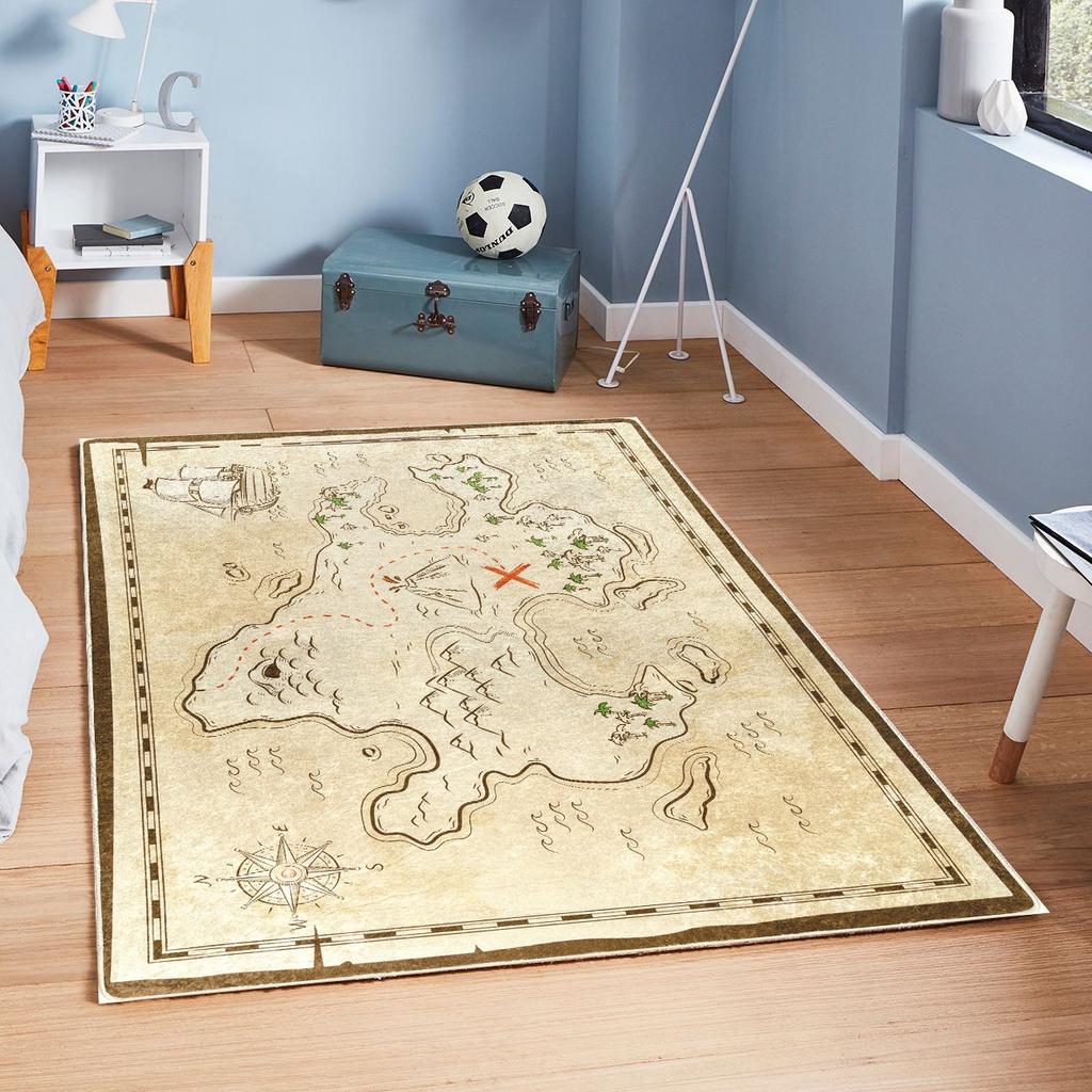 Children's Bedroom Rug 80x150 Cm Polyester Treasure Map