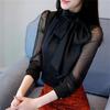Summer Fashion Tunic Women Blouse Shirts Long Sleeve Tie Bow Chiffon Turtleneck Formal Women White Black Shirts