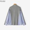 ZANZEA Women Casual V-Neck Long Sleeve Patchwork Blouse