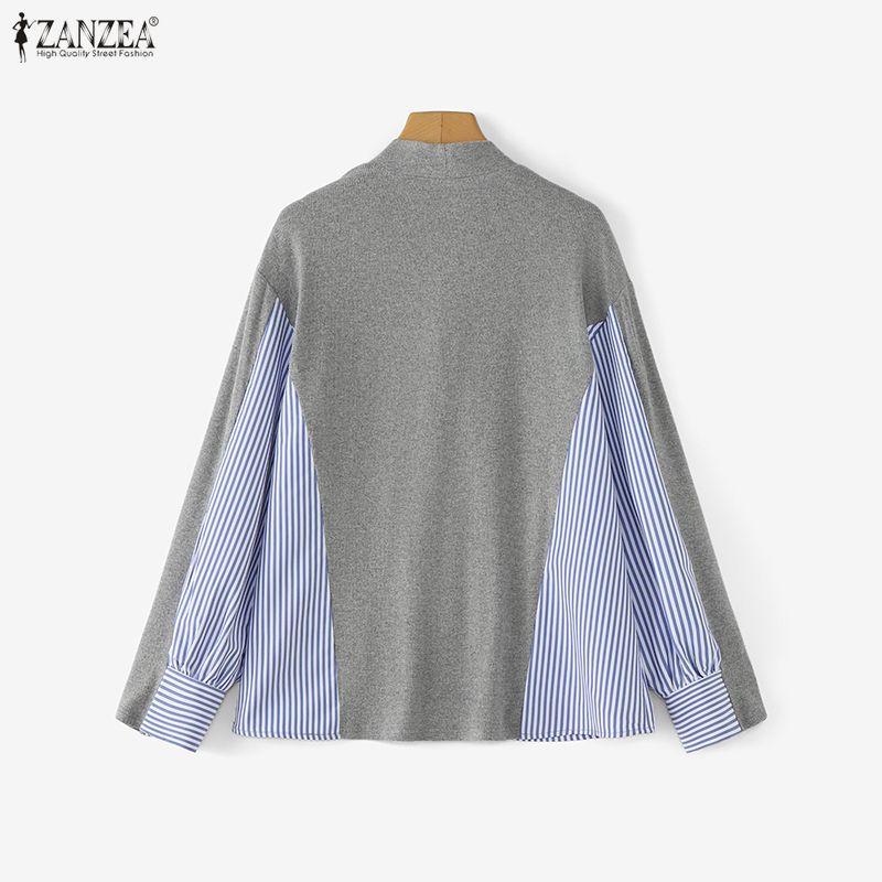 ZANZEA Women Casual V-Neck Long Sleeve Patchwork Blouse