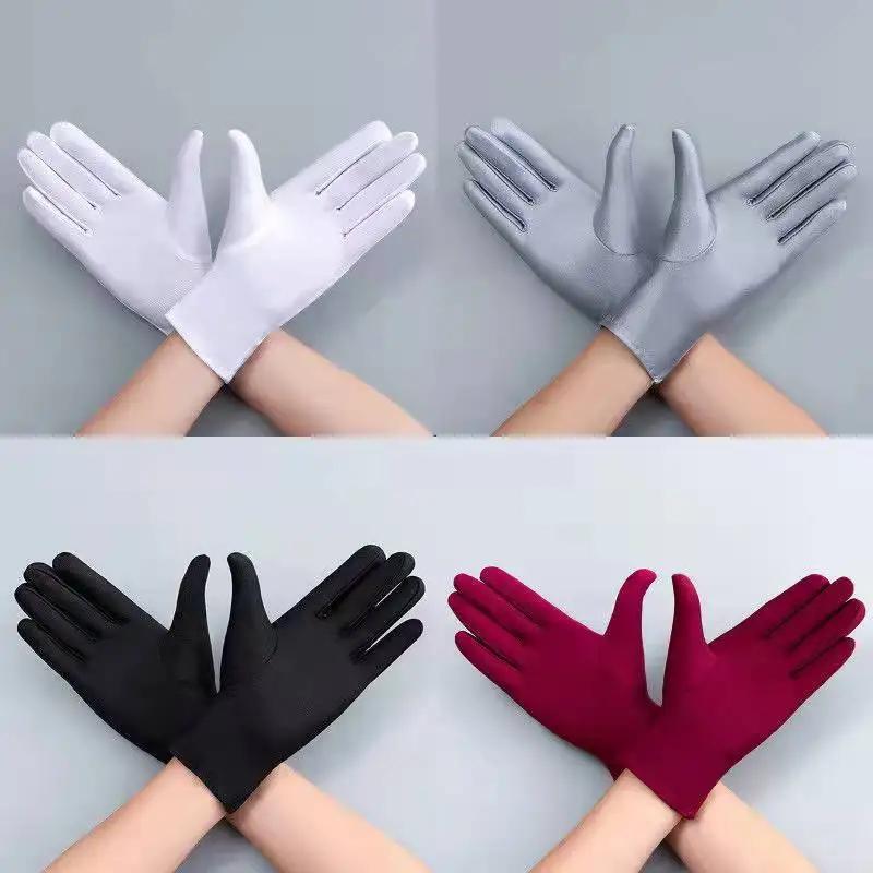 Mode Sommer Spandex Handschuhe Damen Herren Sexy Fäustlinge Sonnenschutz Weiß Schwarz Etikette Dünn Kurz Dehnbar Elegant Tanzhandschuhe
