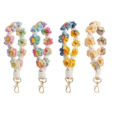 Wedding Daisy Lanyard Boho Floral Wristlet Keychain Flower Macrame Key Fob Strap