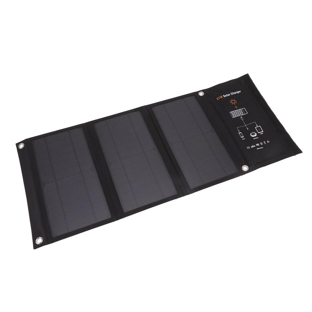 21W Foldable Solar Panel Charger Black Portable Solar Phone Charging Panels with Dual USB Port for Outdoor Hiking