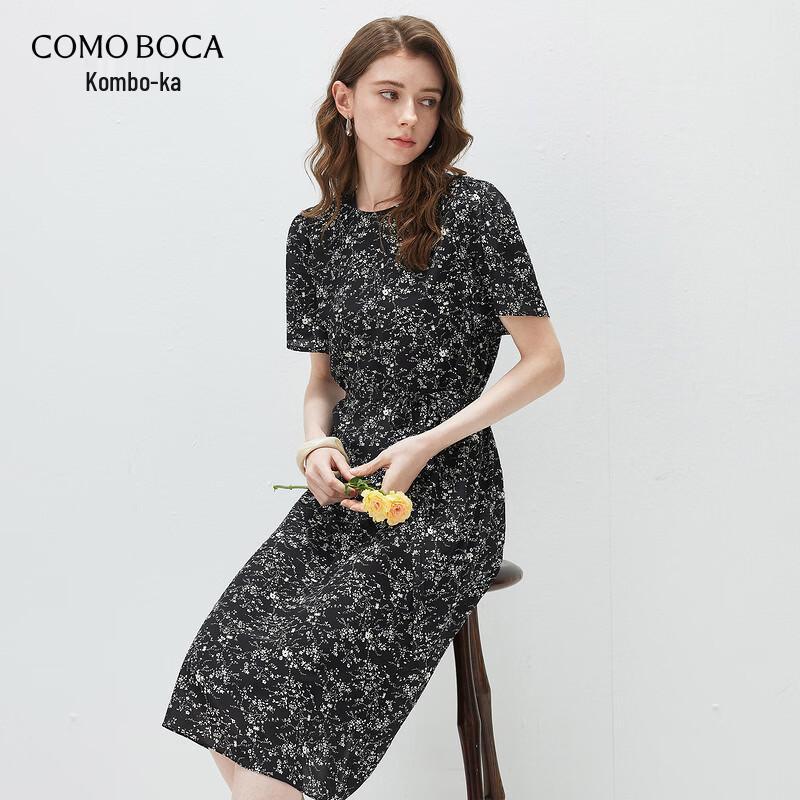 Kemengboka 2026 S/S Mulberry Silk Blend Printed Short-Sleeve Dress XL
