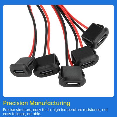 5 Stück Typ-C Buchse Gehäuse 2P Draht USB C Pigtail Kabel Verlängerung Stromkabel IP67 Wasserdicht USB-C Stecker auf 2 Adern offen