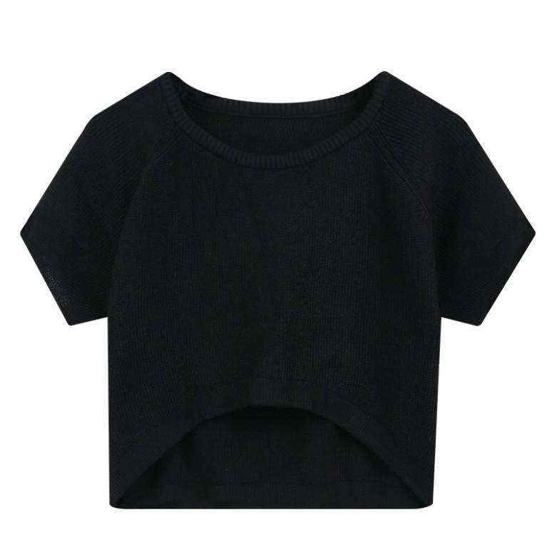 Lockeres Rundhals Kurzteil Nabel Strickshirt Damen Sommer Slim Dünnes Teil Kurzarm T-Shirt Tops Lässig Essentiell Slim Fit Pullover T-Shirts