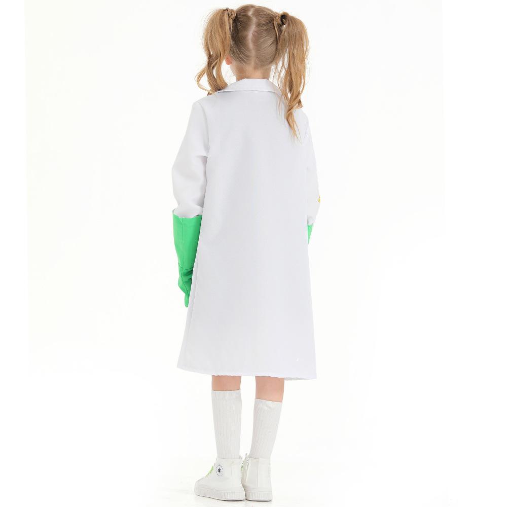 Kids Girls Crazy Science Laboratory Scientist Jacket Gloves Dress Set Children Halloween Cosplay Costumes Role Play Outfit