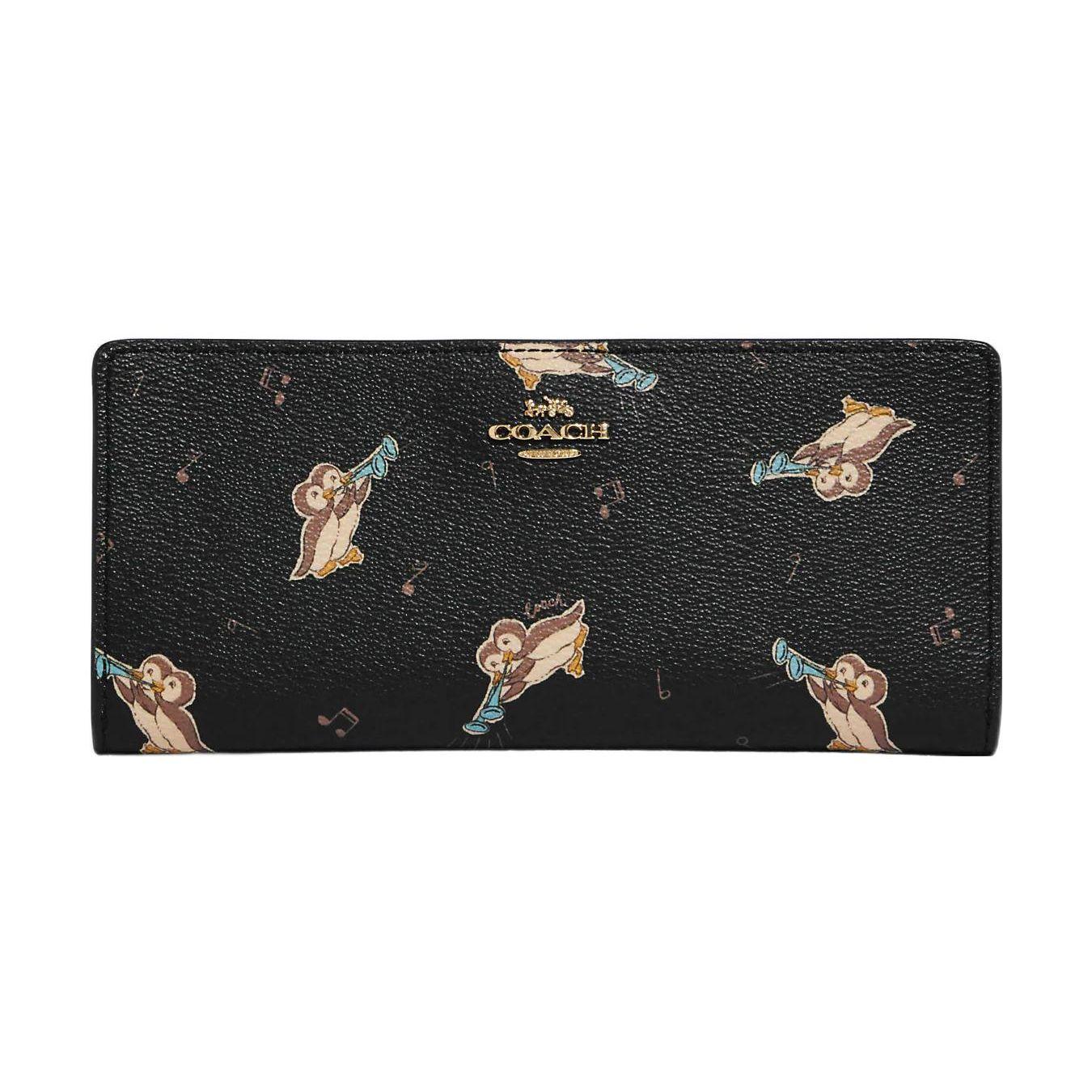

Coach Slim Wallet 18 Snap Closure Small Crocodile Print Coated Canvas And Smooth Leather Card Holder Wallet Women wallet Black CF540-IMA47 Basic Set (Bag+Dust Bag)