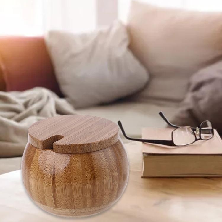 Seasoning Box with Spoon Lid Kitchen Tool Seasoning Accessories Wood Material