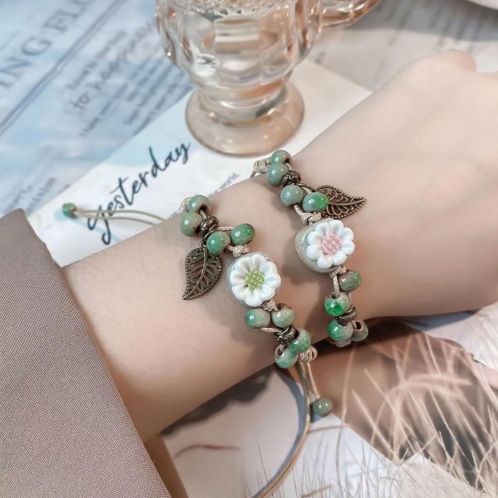 And Chic Ceramic Rope Floral Handcrafted Bracelet In Trendy Summer Aesthetic For Women