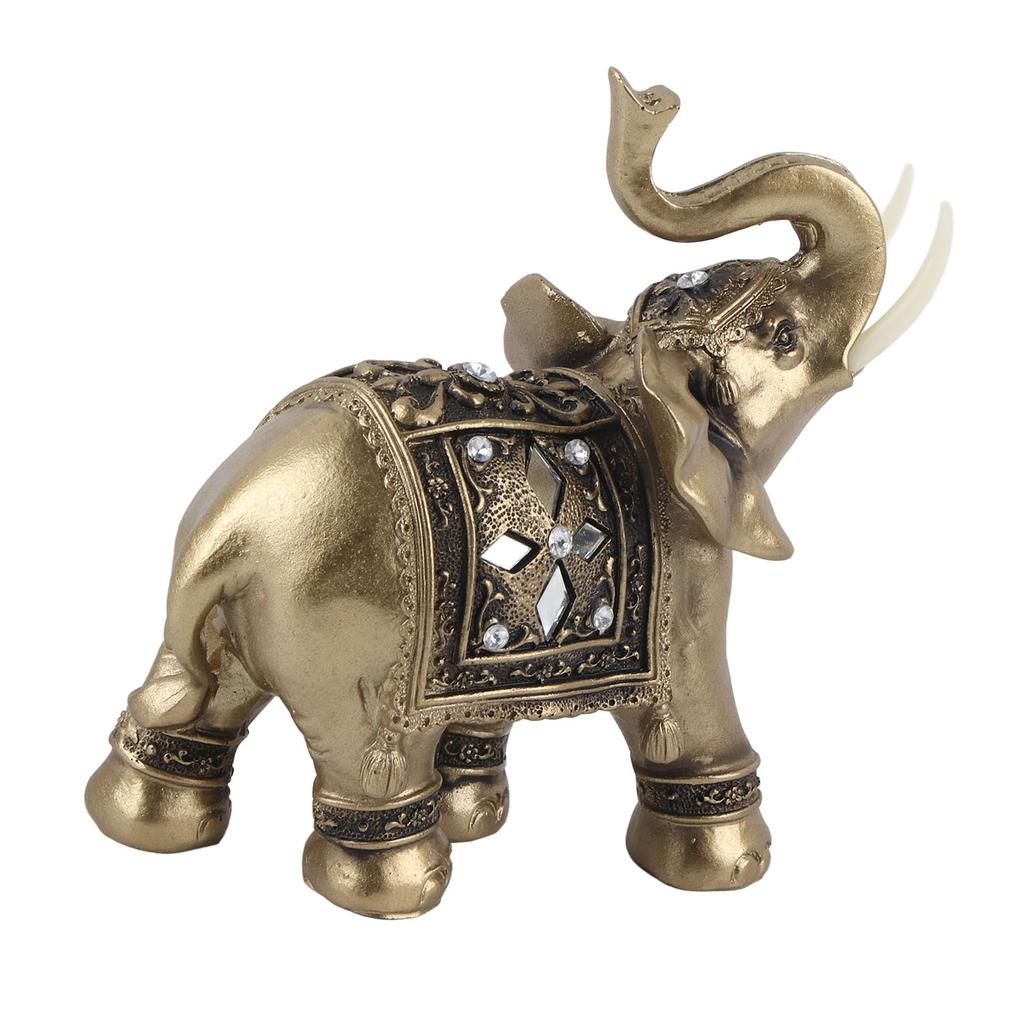 Złoty Kolor Elegancka Statuetka Słonia Ornament Figurka Dekoracja Domu Biura Prezent (M)