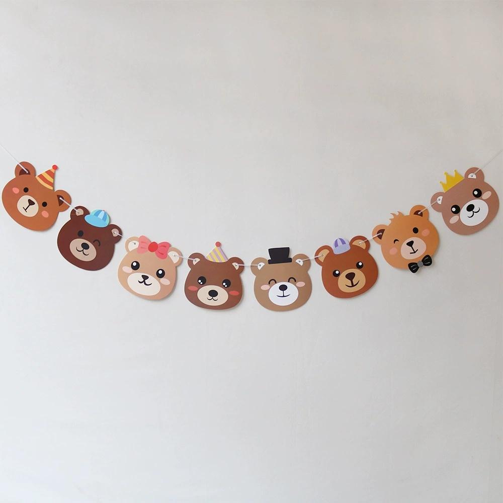 Brown Bear Birthday Letter Pull Flag Party Decoration banner layout 1 set 1 piece