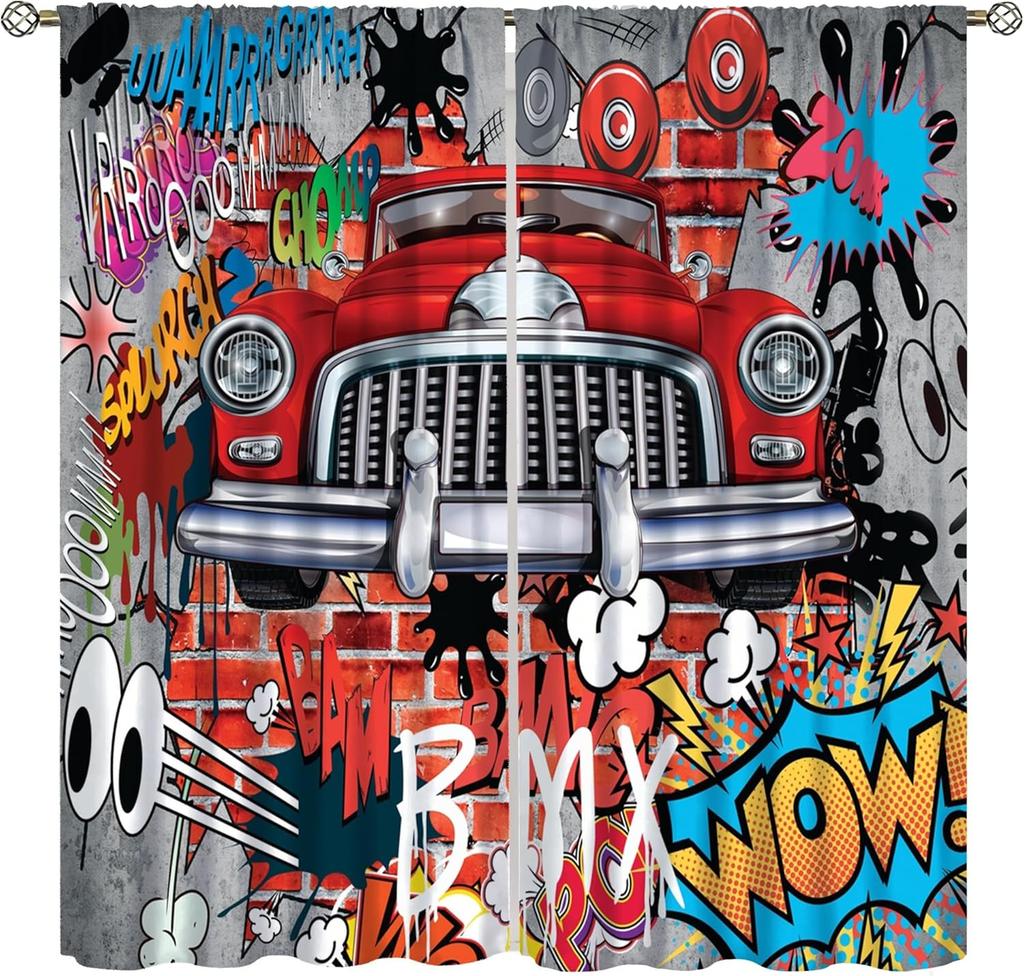 Modern Graffiti Curtains Boys Room Rap Abstract Art Street Wall Symbol Lines Window Drapes Print Kids Girls Curtain Made Of Polyester
