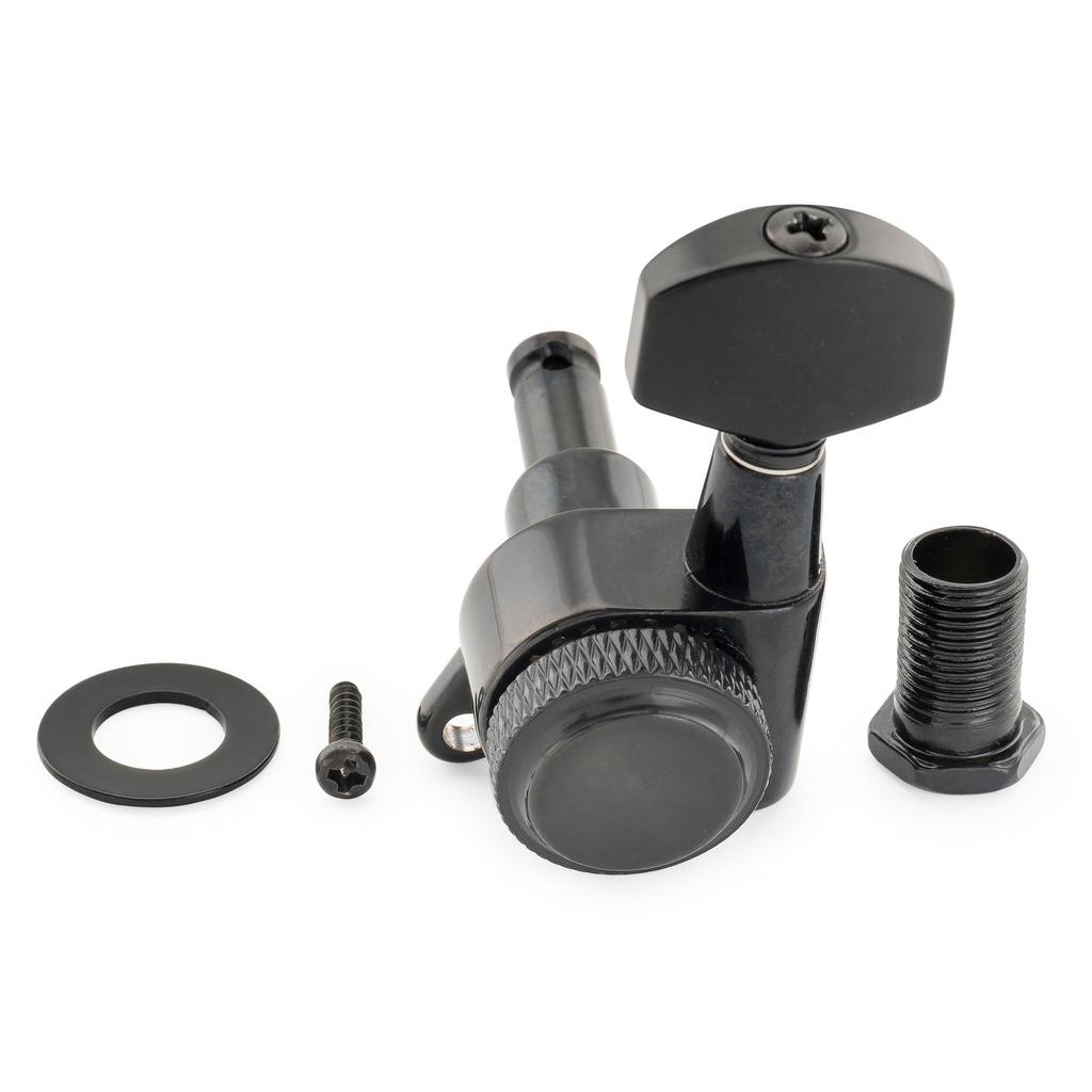 Musiclily Pro Locking Tuning Pegs with Gear Hex and Screws for and Electric Black Left-Handed 6-Piece 181 Ratio, Buttons, 45-Degree Strat,