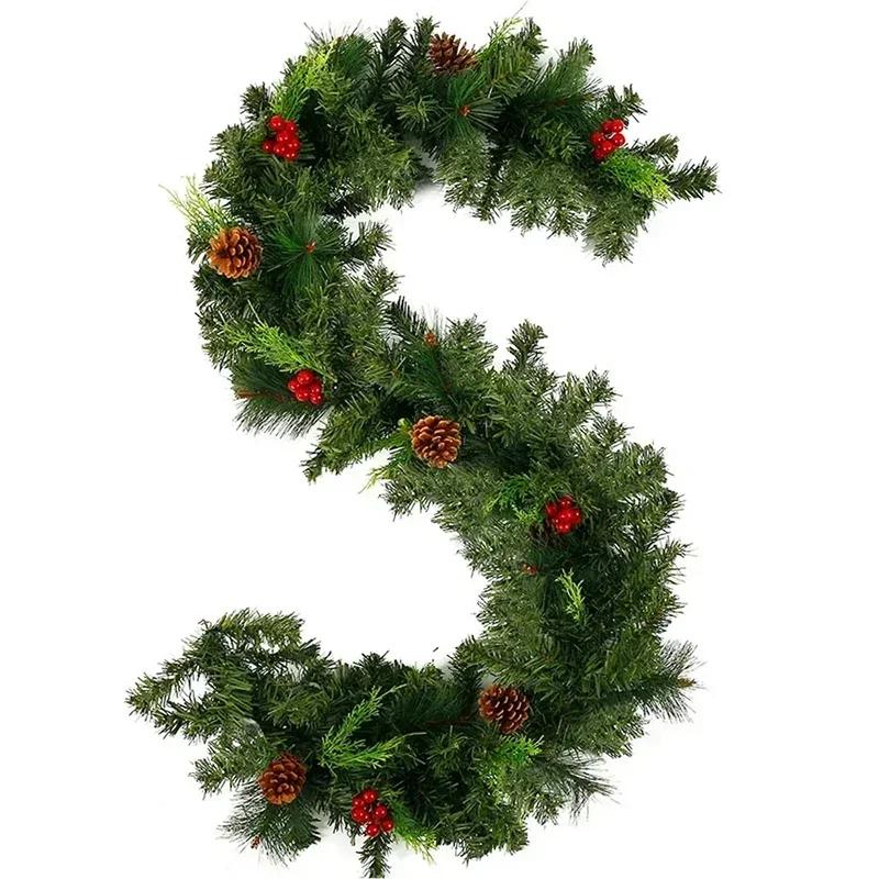 Christmas LED Rattan Garland Decorative Green Christmas Garland Artificial Xmas Tree Rattan Banner Decoration Wreath Ornaments