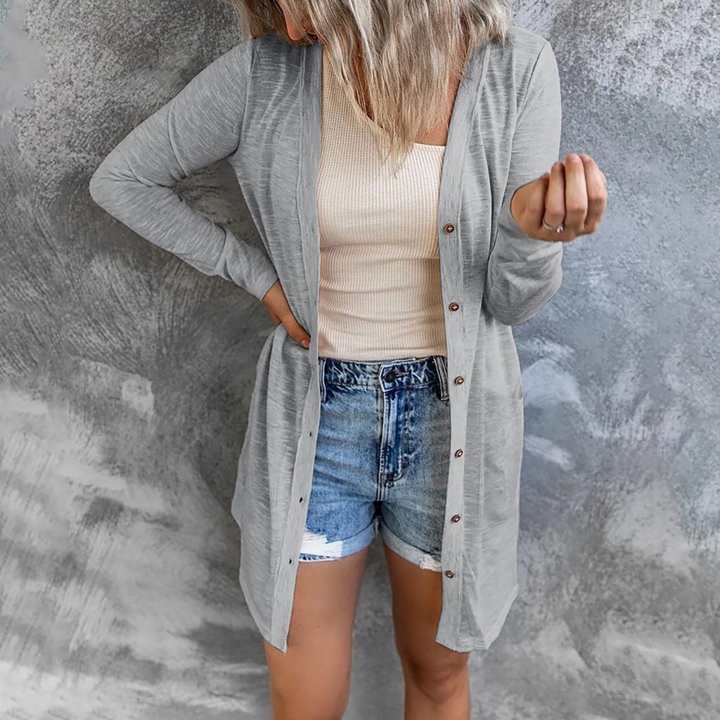 Women's Open Front Lightweight Cardigan Long Sleeve Button Down Loose Outwear
