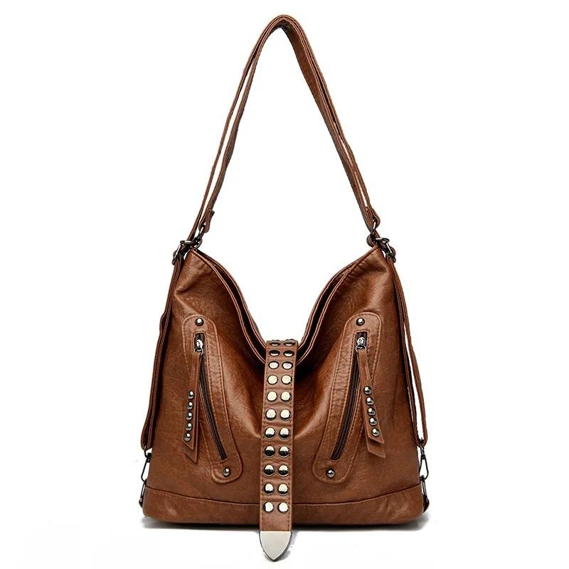 Borsa a Spalla Singola da Donna di Grande Capacità Retrò Design alla Moda con Borchie Multifunzionale Doppia Zaino Forma a Secchiello