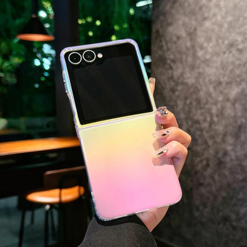 Luxury Gradient Rainbow Magnetic Phone Case for Samsung Galaxy Z Flip 8 7 6 5 4 3 for Magsafe Wireless Charging Shockproof Cover