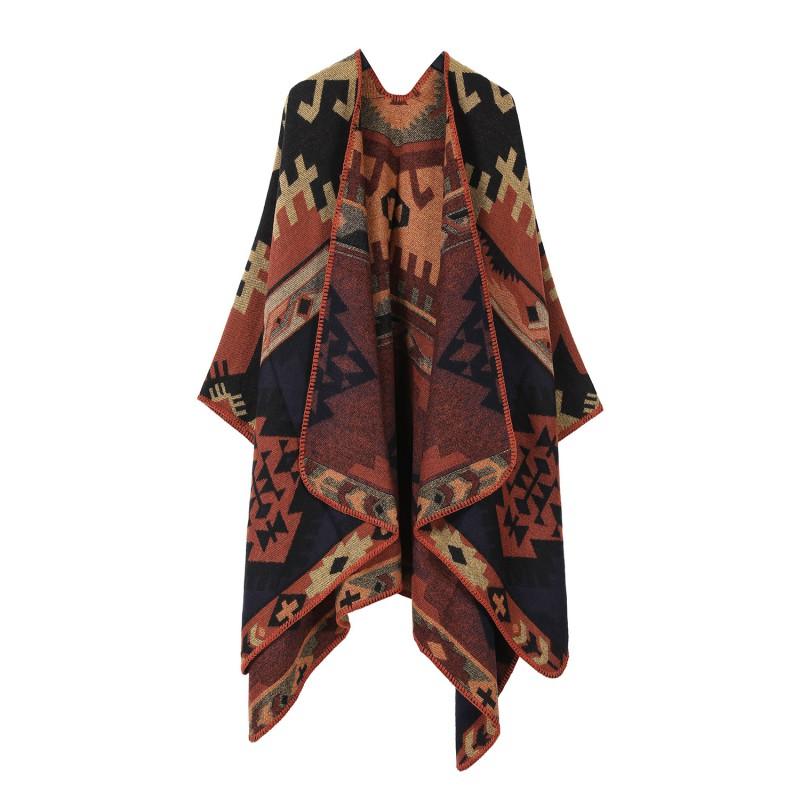 Boho Knit Shawl Women Men Lightweight Warm Wrap Scarf Fall Winter Ethnic Patterned Cape