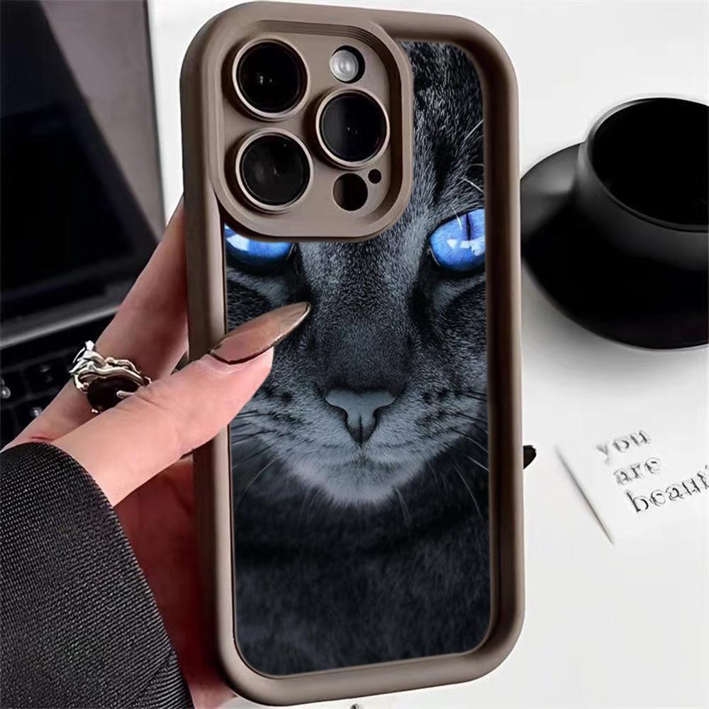 LZ3 Black Cat Green Eyes Silicone Phone Case for iPhone 11 13 14 15 16 Pro Max 7 8 16 Plus 12 mini XS Max XR Shockproof Back Cover