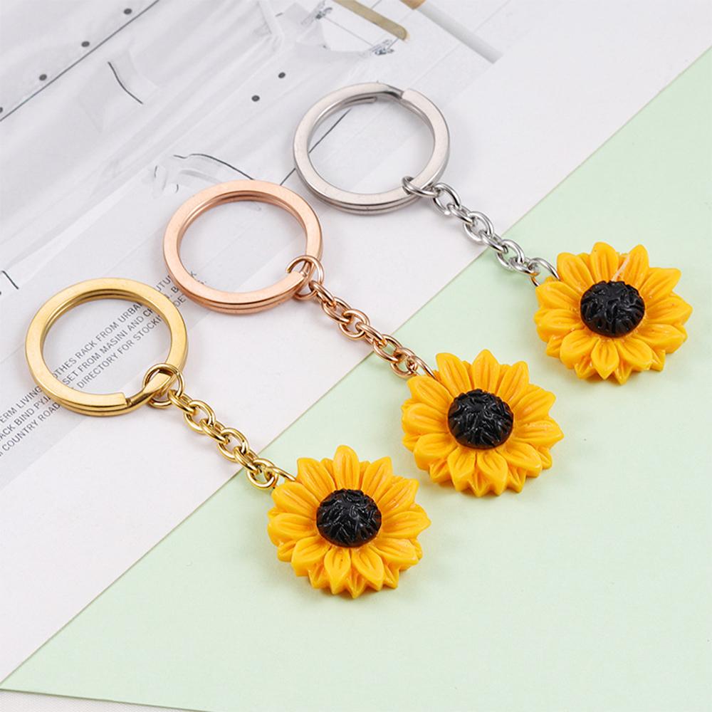 Neuer Sonnenblumen Schlüsselanhänger Edelstahl Auto Schlüsselanhänger Damen Rucksack Tasche Anhänger Hängendes Ornament Paar Schlüsselanhänger Mädchen Geschenke