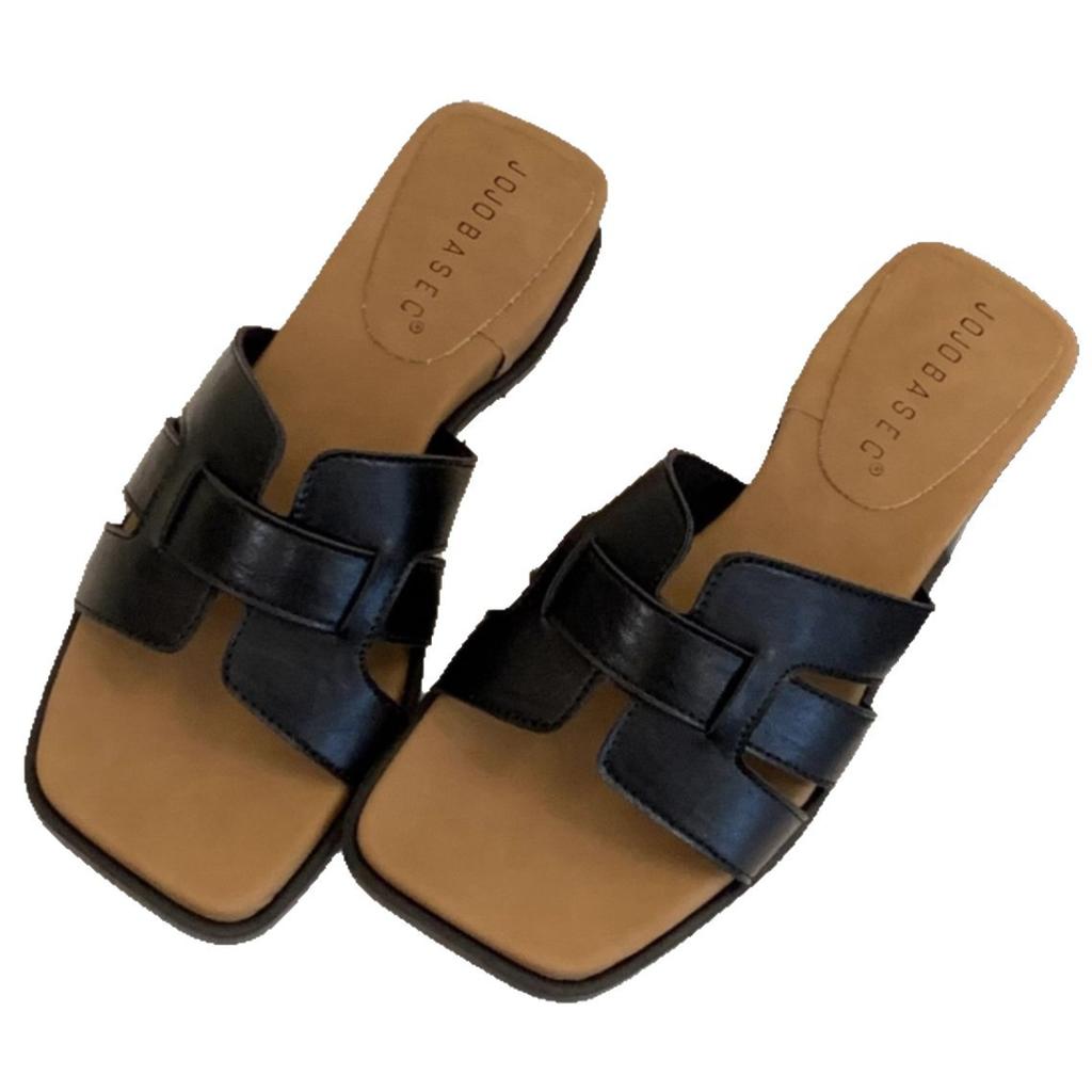 One-word wear square head sandals wedge heel new French beautiful skirt with 2025 platform slippers women's summer vacation