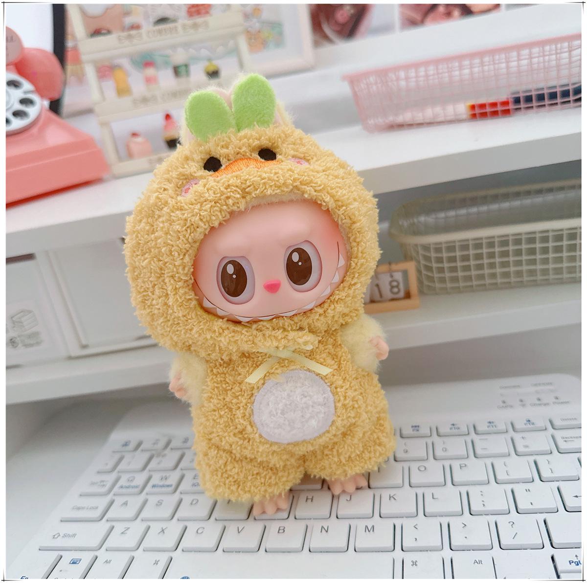 

Одежда для кукол Лабубу первого, второго и третьего поколения: Плюшевый комбинезон 17 см для кукол Лабубу 10 см, милый мультяшный дизайн Small Doll Clothes (without doll)