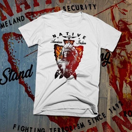 Native American Indian Battle T-Shirt Indigenous Feather Headdress Tomahawk new L