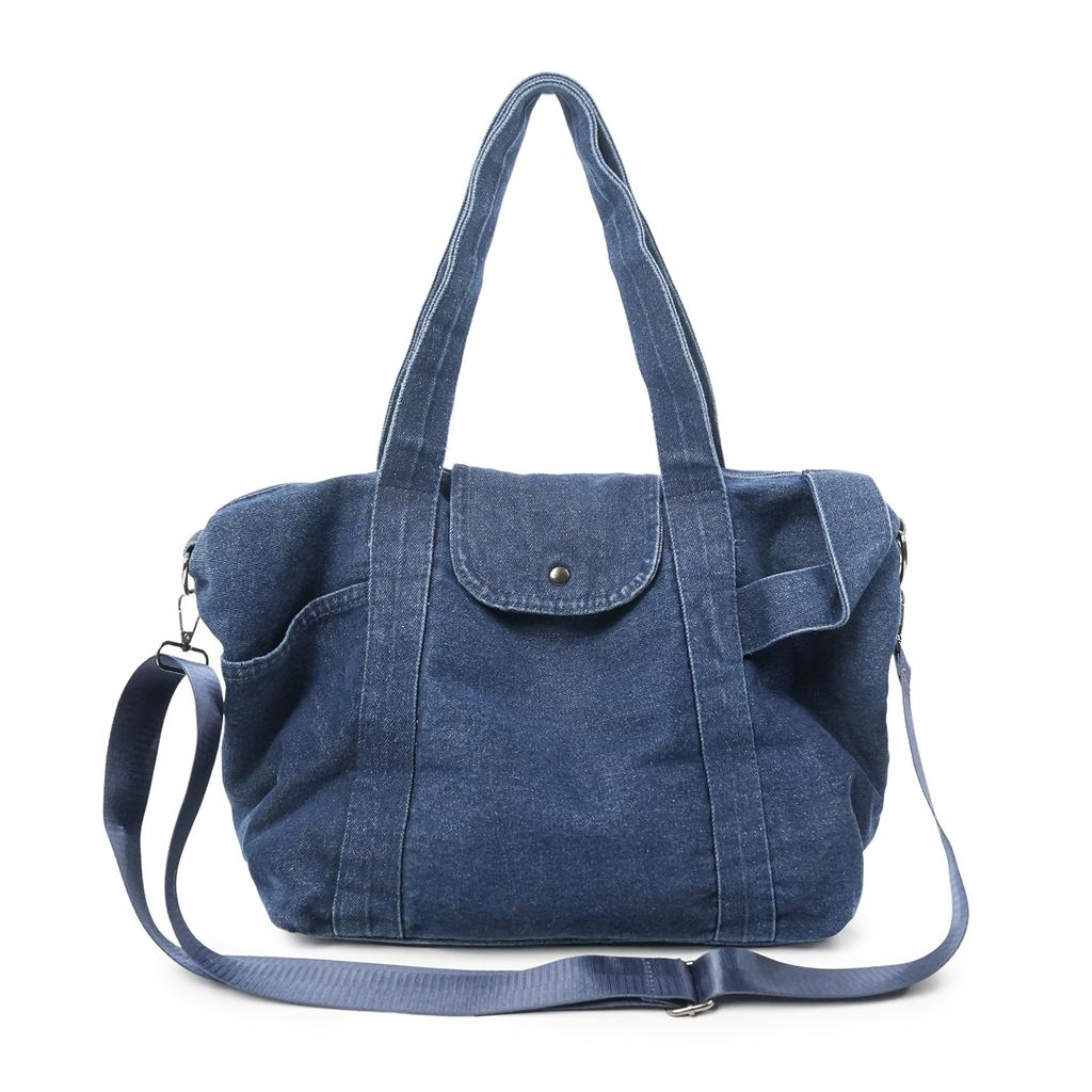 Large capacity literary handbag women's fashion commuter travel bag short-haul luggage bag light canvas denim shoulder bag