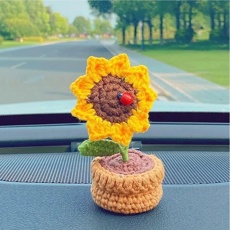 Funny Positive Gifts for Women Emotional Support Plush Plant for Home Artificial Flowers Crochet Sunflower for Decorations