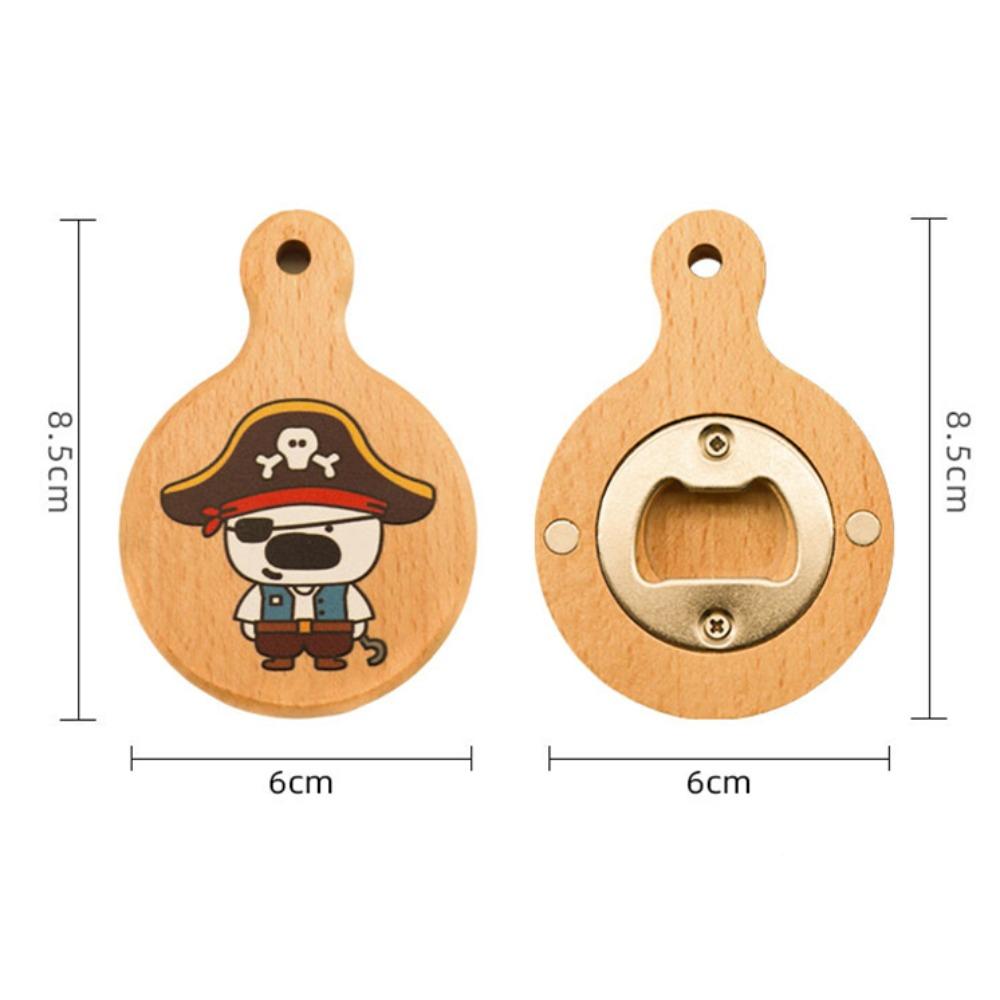 Cartoon Solid Wood Bottle Openers Magnetic with Round Handle Beer Cap Catche Refrigerator Sticker Bar