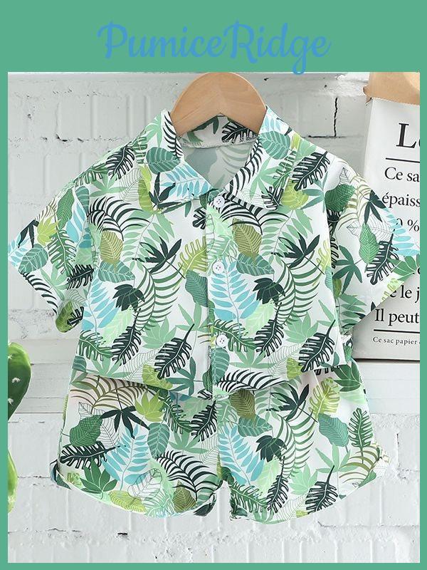 Adorable Boys Hawaiian Floral Shirt And Short Set For Summer Beach Vacation In Soft Cotton