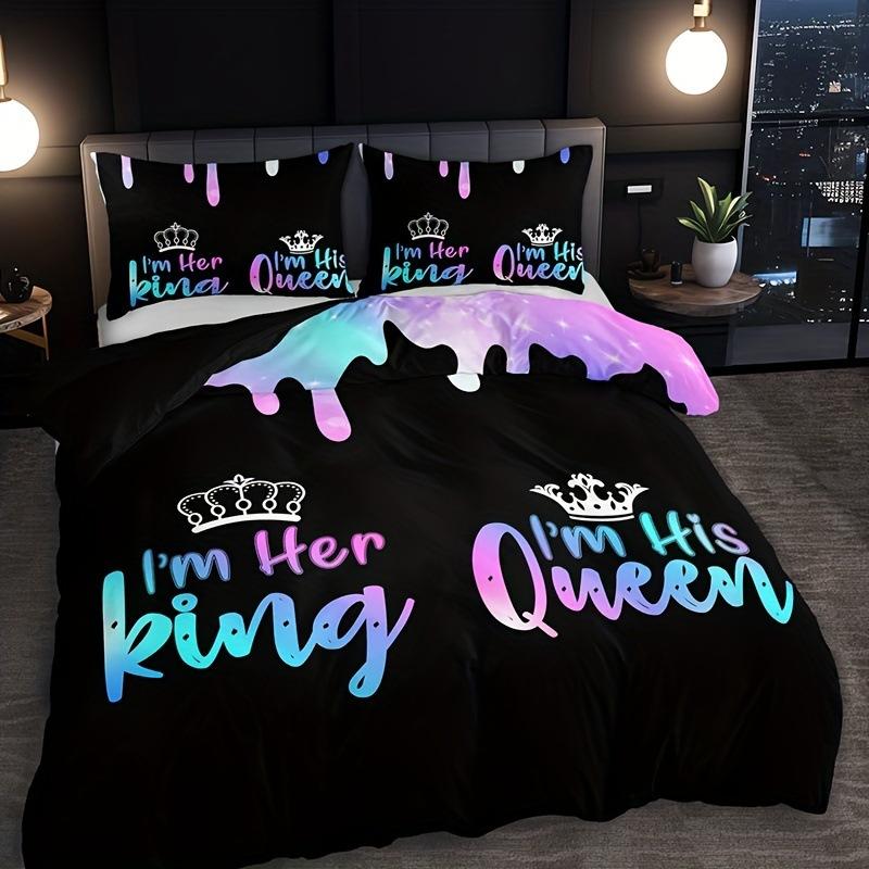 Color Crown Letter Quilt Cover Bedding Home Textile Kit Three-Piece Quilt Cover