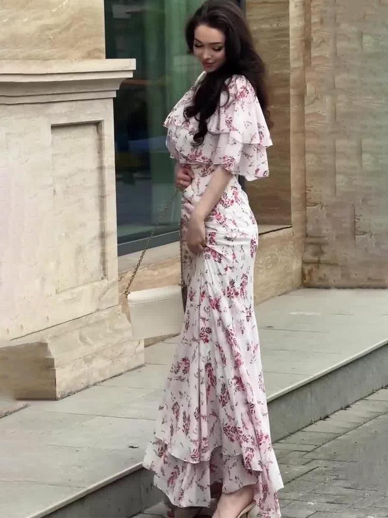 Elegantes Damen-Langarmkleid mit floralem Muster - Kollektion Frühjahr 2025