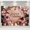 Fundo de Feliz Aniversário Flores de Roseira Folhas de Capim Pampas Arco Balão Flores Plantas Decoração Moderna