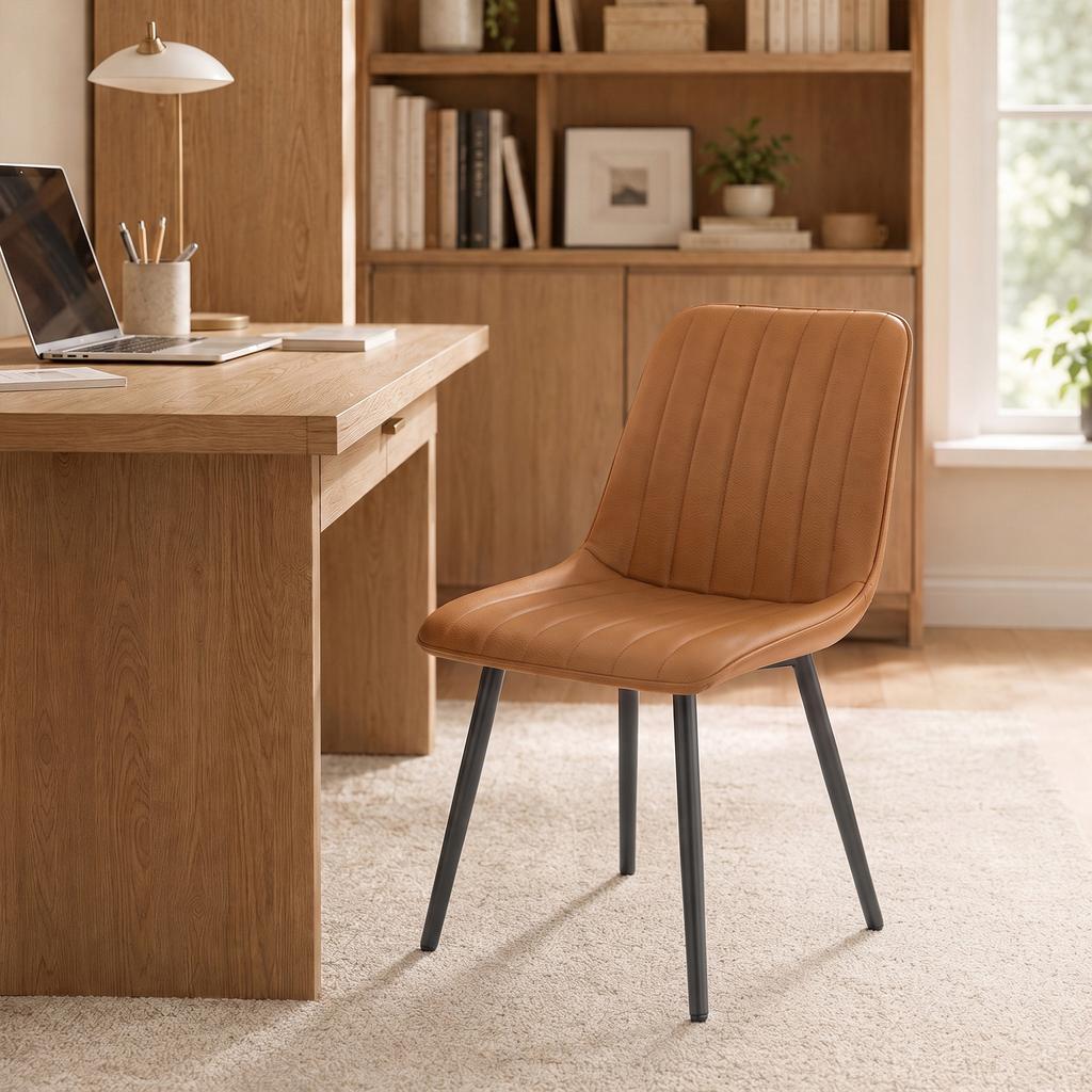 Dining Chairs, Set of 2, Curved Backrest and Seat, Synthetic Upholstery, 51 x 61 x 78 cm, Brown