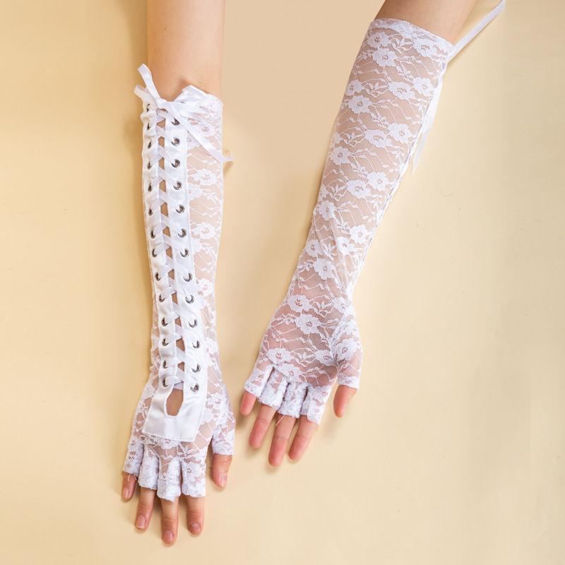 

Японский панк-стиль Харадзюку Лолита Лолита кружевной ремешок с длинным бантом из ленты Cos перчатки белый