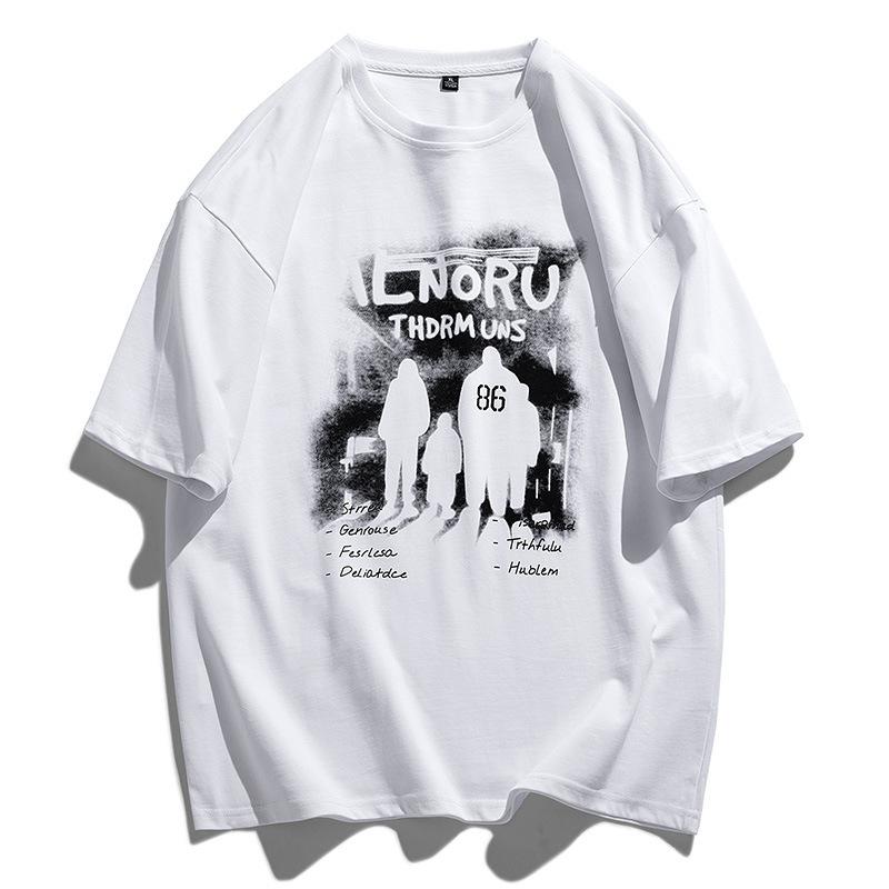 Short-Sleeved T-Shirt Men'S Trendy Half-Sleeved Men'S Top Loose Trendy Couple Five-Quarter-Sleeved Clothes