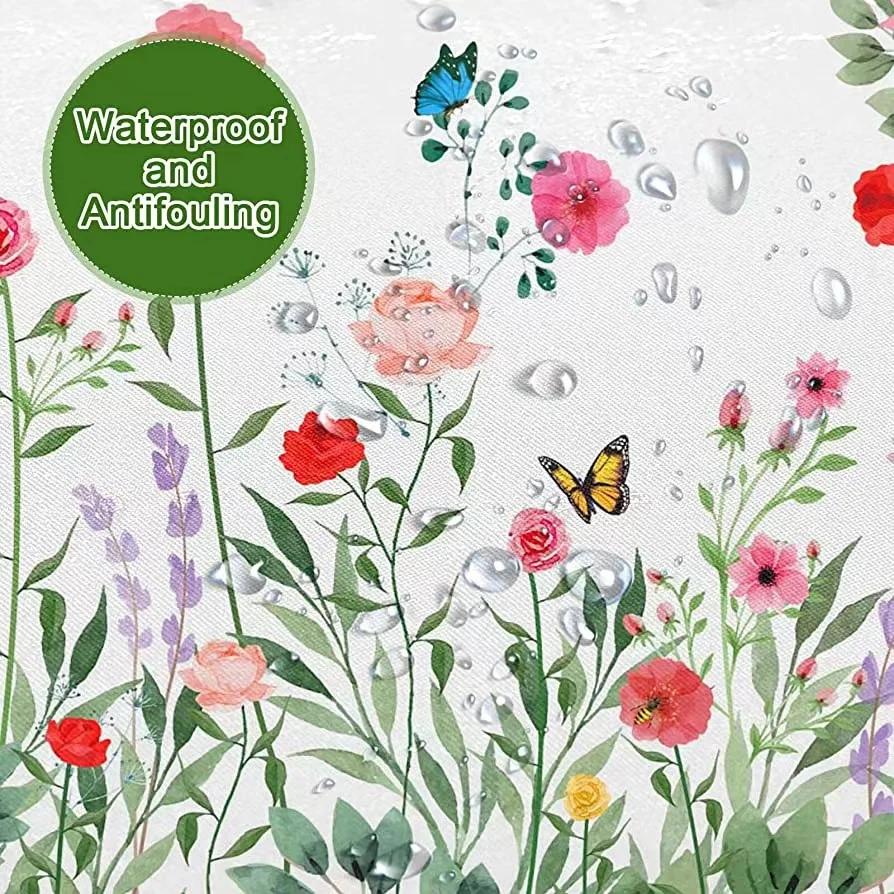 Floral Shower Curtain Waterproof Fabric Flower Plant Shower Curtains For Bathroom Decor Set Home Hotels Machine Washable Spring