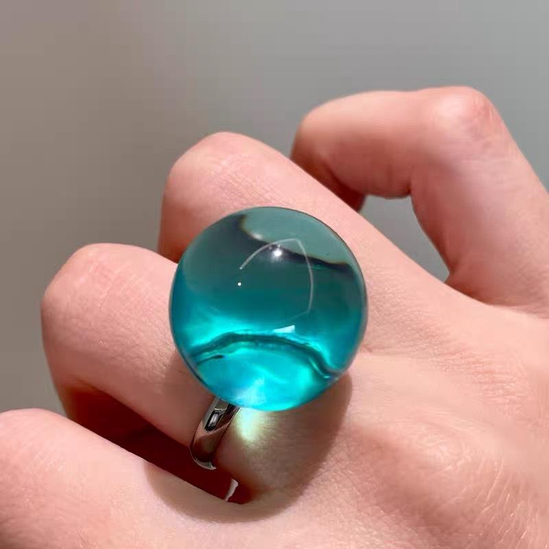Korean Creative Transparent Colorful Geometric Ball Resin Fnger Ring Sweet Y2K Large Acrylic Round Ring Jewelry For Women Girl