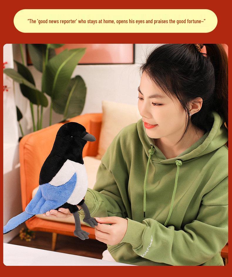 Joyful Magpie Plush Toy - Realistic Bird Doll, Photo Prop, Ornament Gift