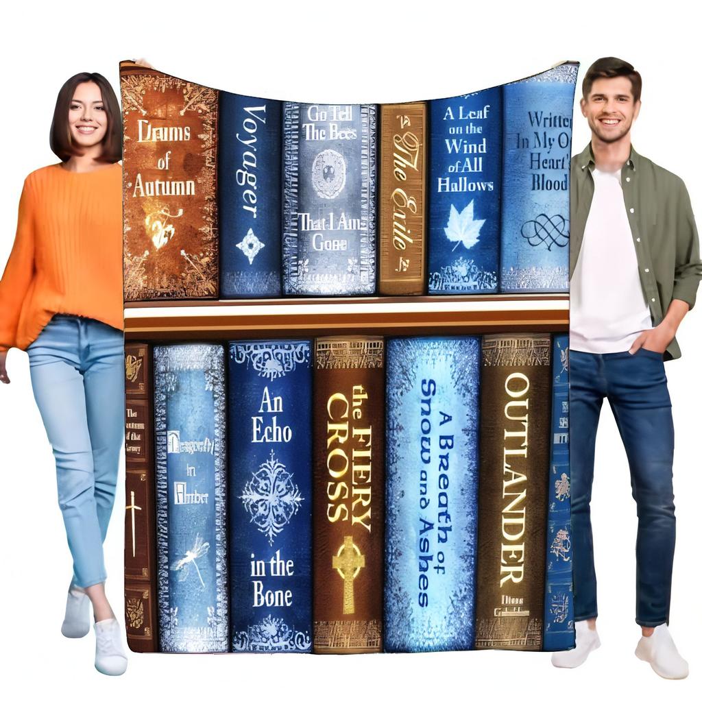 Coperta per Libreria Outlander Morbida Accogliente Flanella Coperta da Divano, Decorazione Lettura Serie Romanzi Fantasy, Copertura Peluche Sherpa per Divano Letto Regalo per Bo