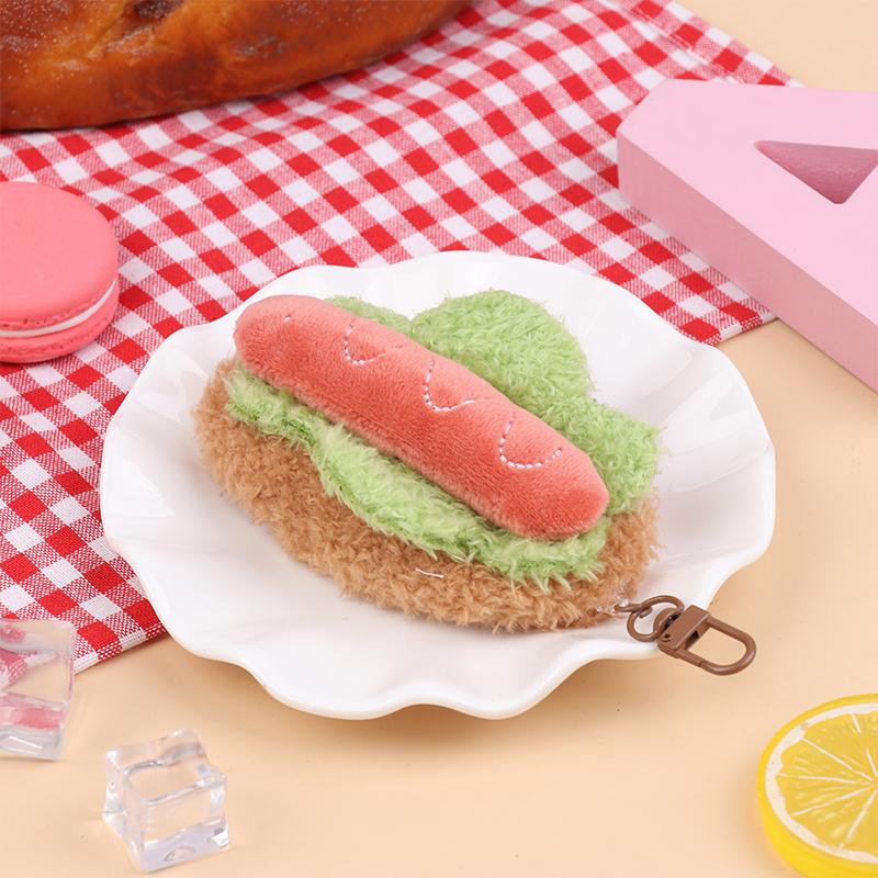 Kawaii Simulation Food Plush Keychain Creative Sandwich Hamburger Cake Keyring Bag Pendant Key Accessories Couple Gifts
