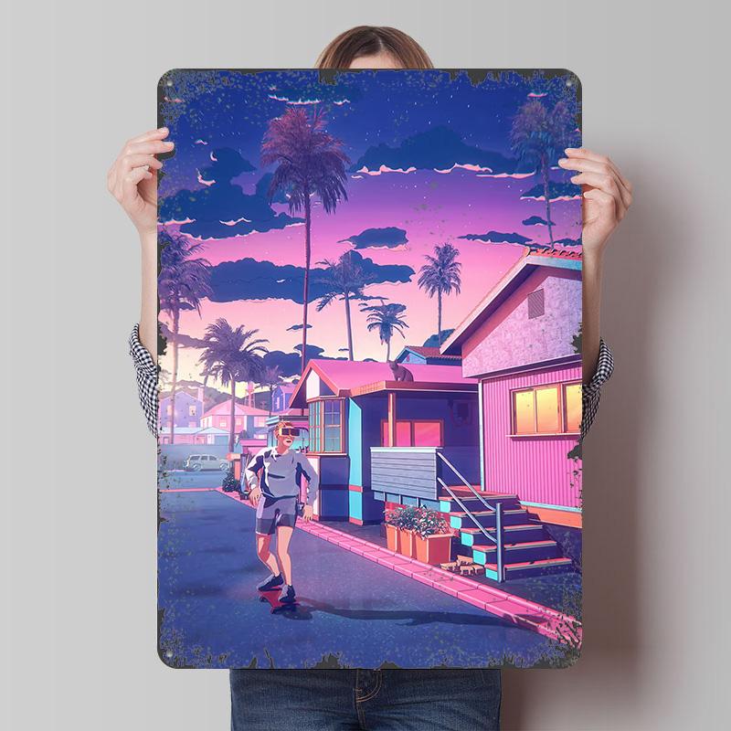 

Retro Skateboarding Sunset Tin Plaque Poster Customized Wall Art Retro Vintage Metal Signs for Man Cave Decoration Room Decor 7.9x11.8In(20x30cm)
