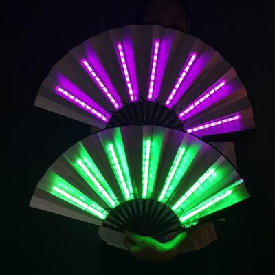Foldable Hand Fan With Led Light Glowing Fluorescent Discoloration Fan For Night Performance Dj Bar Club Room Party Decoration