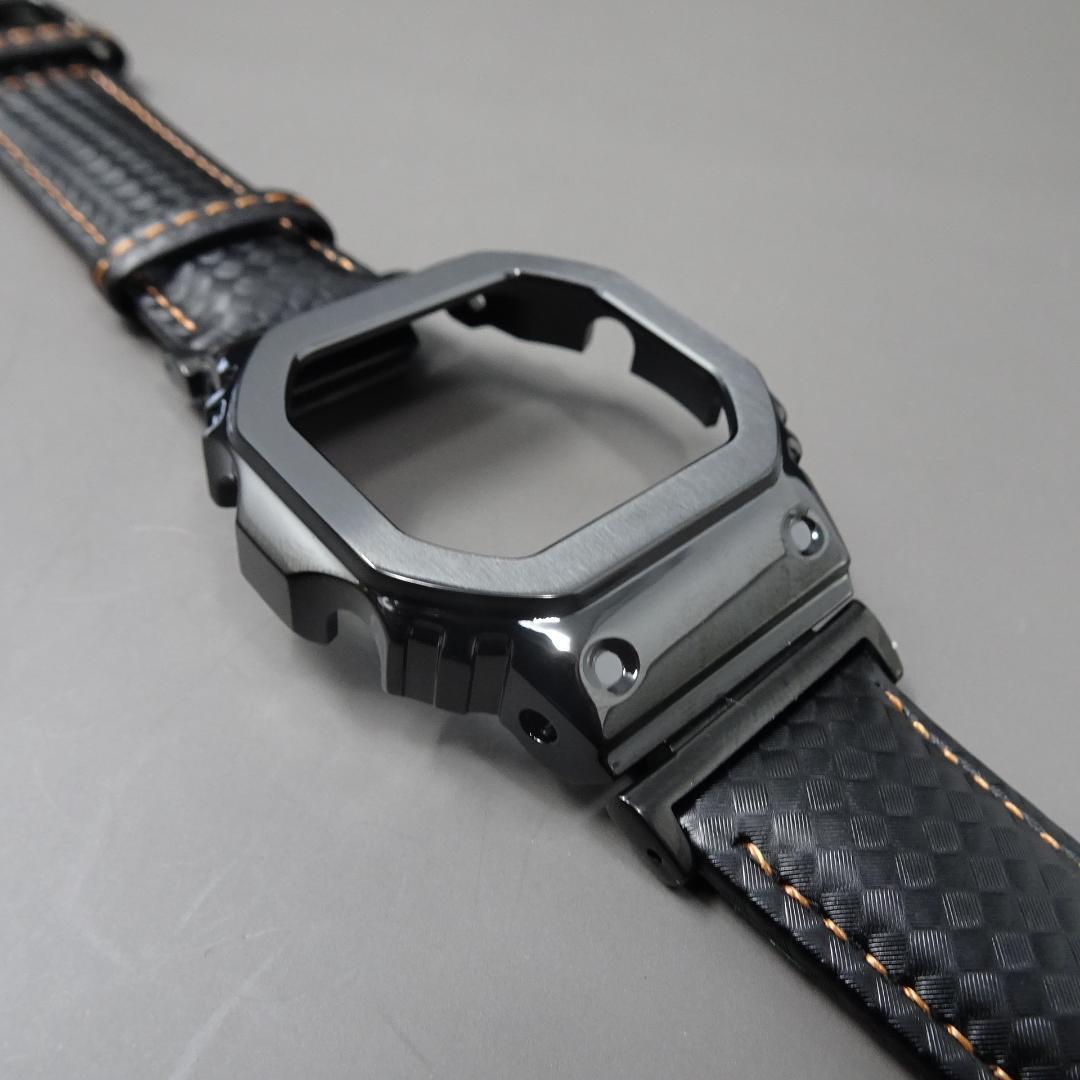 New DW5600E/Compatible stainless steel bezel carbon pattern genuine leather belt